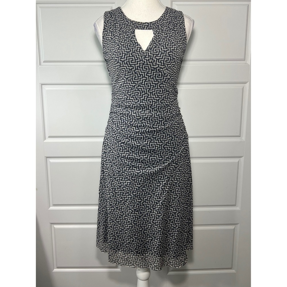 Weston Wear‎ Geometric Print Keyhole Neck Sleeveless Ruched Midi Dress XS